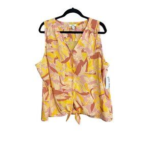 Women's Nine West Sleeveless Blouse, XXL, Yellow Mauve Floral.